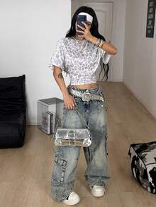 Coolane 女款夏季極簡 Y2K 基本款日常休閒街頭風白色寬鬆抓皺短版 T-shirt - 米色 - 查看 3