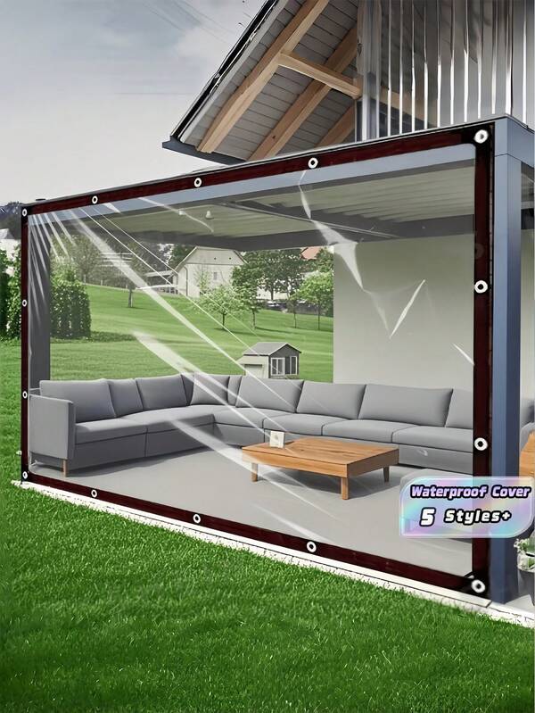 1 pieza Lona de PVC transparente e impermeable de uso rudo, plástico transparente con bordes reforzados, ojales, resistente a los rayos UV, resistente a desgarros, a prueba de polvo, cubierta para lluvia para jardín, patio, balcón, toldo, invernadero, perrera, camping, uso al aire libre en todas las estaciones, regalo