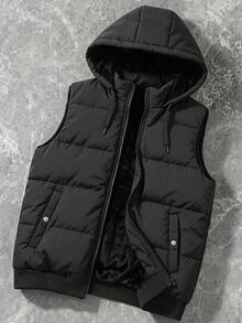Manfinity Homme Men's Winter Casual Versatile Sleeveless Hooded Jacket - Black - View 1