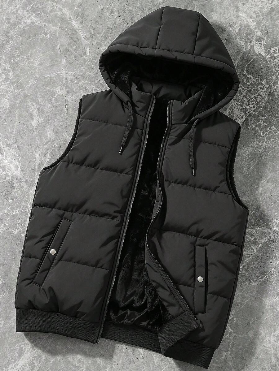 Manfinity Homme Men's Winter Casual Versatile Sleeveless Hooded Jacket - Black - View 1