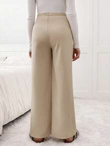 SHEIN Pantalones largos de maternidad de unicolor, casuales y versátiles para uso diario en otoño - Caqui - Ver 2