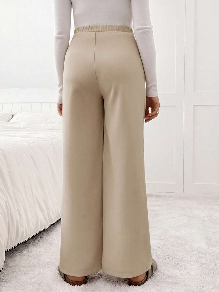 SHEIN Maternity Solid Color Casual Versatile Daily Wear Long Pants Fall - Khaki - View 2