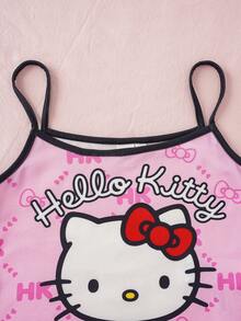 HELLO KITTY AND FRIENDS | SHEIN 少女可愛卡通印花細肩帶上衣與短褲居家服套裝 - 粉色 - 查看 3