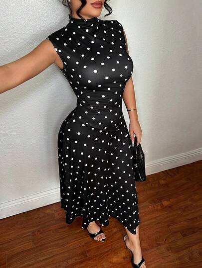 SHEIN SXY Women's Summer Casual Minimalist Elegant Navy Blue Bodycon Dress, Elegant Graceful Dress, Asymmetrical A-Line Design Dress, Mid-Length Dress, Waist-Cinching Dress, Casual Business Dress, High Elasticity Knit Fabric, Body-Hugging To Highlight Curves, Suitable For Daily Casual Outings, Dates, Commuting, Office, Workplace Wear