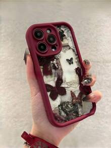 Wine Red Butterfly Cream Texture Case For 17/16/15 – Soft Silicone Fashion Cover, Shockproof Protection - Multicolor - View 4
