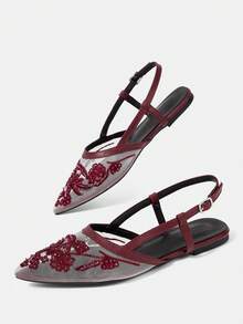 CUCCOO HITCHD Ladies, Willow Nails, Buckles, Flat Shoes. - Burgundy - View 6