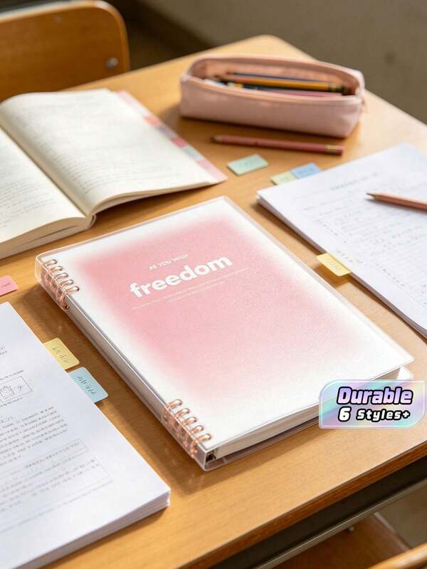 1 pieza cuaderno A5 con líneas, recargable, 10 anillas, cubierta de PP esmerilado multicolor simple