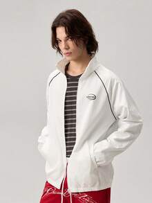 Vaulklash Men's Casual Street Wear Graphic Streetwear Letter Print Reflective Contrast Stripe Long Sleeve Jacket Beach Graduation College School White Autumn - White - View 4