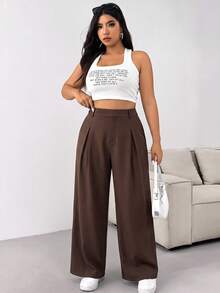 Comfortcana Plus Size Women's Casual Brown Suit Pants, Suitable For Outings And Commuting - Brown - View 3