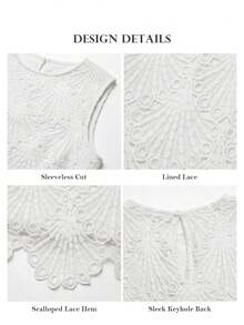 ELLERISSA Plus Size White Sleeveless Lace Shift Mini Dress - White - View 8