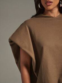 Denimoi Oversized Pad Shoulder Sweatshirt Lounge Wear Airport Cozy, Daily Casual - Brown - View 3