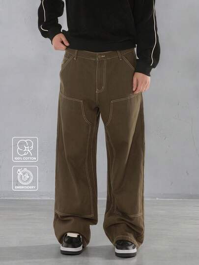 FORM&CHAOS Men's Vintage Military Green Contrast Stitch Denim Jeans