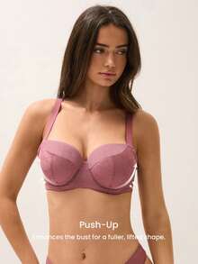 LUVLETTE Underwire Lightly Lined Rose Color Mesh Lace Push-Up Support Sheer Minimizer Lingerie Bra - Rusty Rose - View 5