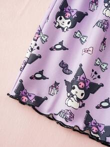 HELLO KITTY AND FRIENDS | SHEIN Tween Girl Cartoon Print Short Sleeve T-Shirt And Shorts Loungewear Set - Mauve Purple - View 7