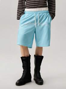 Vaulklash Celana Pendek Pria Kasual Dua Lapis dengan Motif Huruf - Baby Blue - View 4