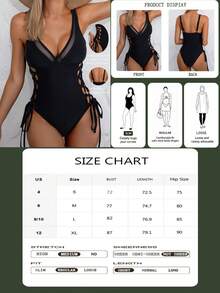 Swim Basics 1 pieza Traje de baño de una pieza estilo lace-up de color negro sólido para mujer - Negro - Ver 5