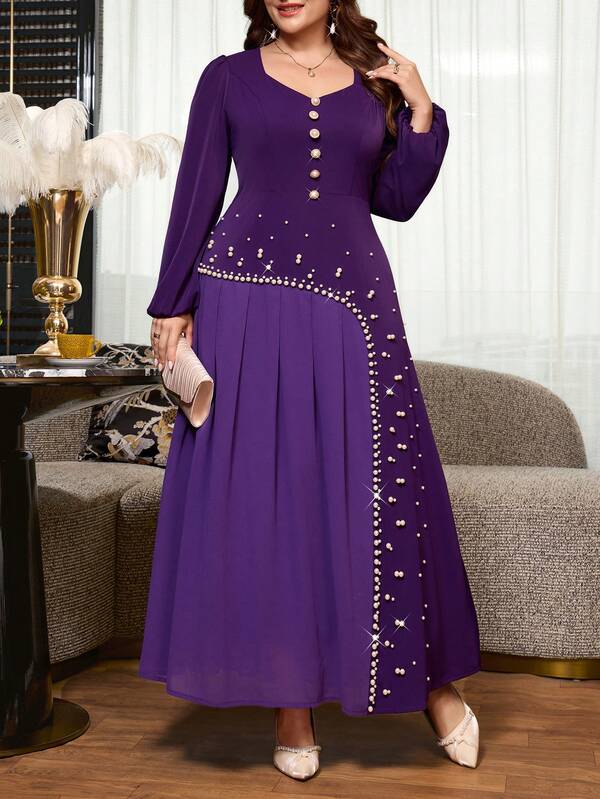 Reflora Plus Size Beaded Pleated Dress,Elegant Long Party Dress,Mother,Luxury Evening Dress For Women,Party Dress