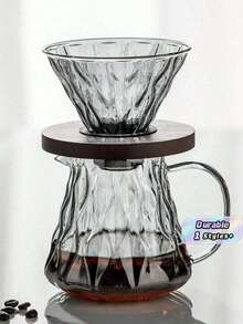 1PC/Pour Over Coffee Dripper Set With Glass Server & Wooden Base, Heat Resistant Borosilicate Glass Filter For Manual Brewing, Elegant Swirl Design, Perfect For Home Barista Or Gift. - Coffee Filter - View 1