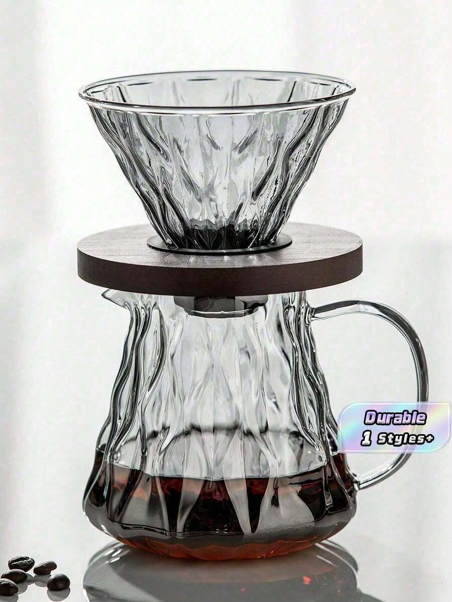 1PC/Pour Over Coffee Dripper Set With Glass Server & Wooden Base, Heat Resistant Borosilicate Glass Filter For Manual Brewing, Elegant Swirl Design, Perfect For Home Barista Or Gift. - Coffee Filter - View 1