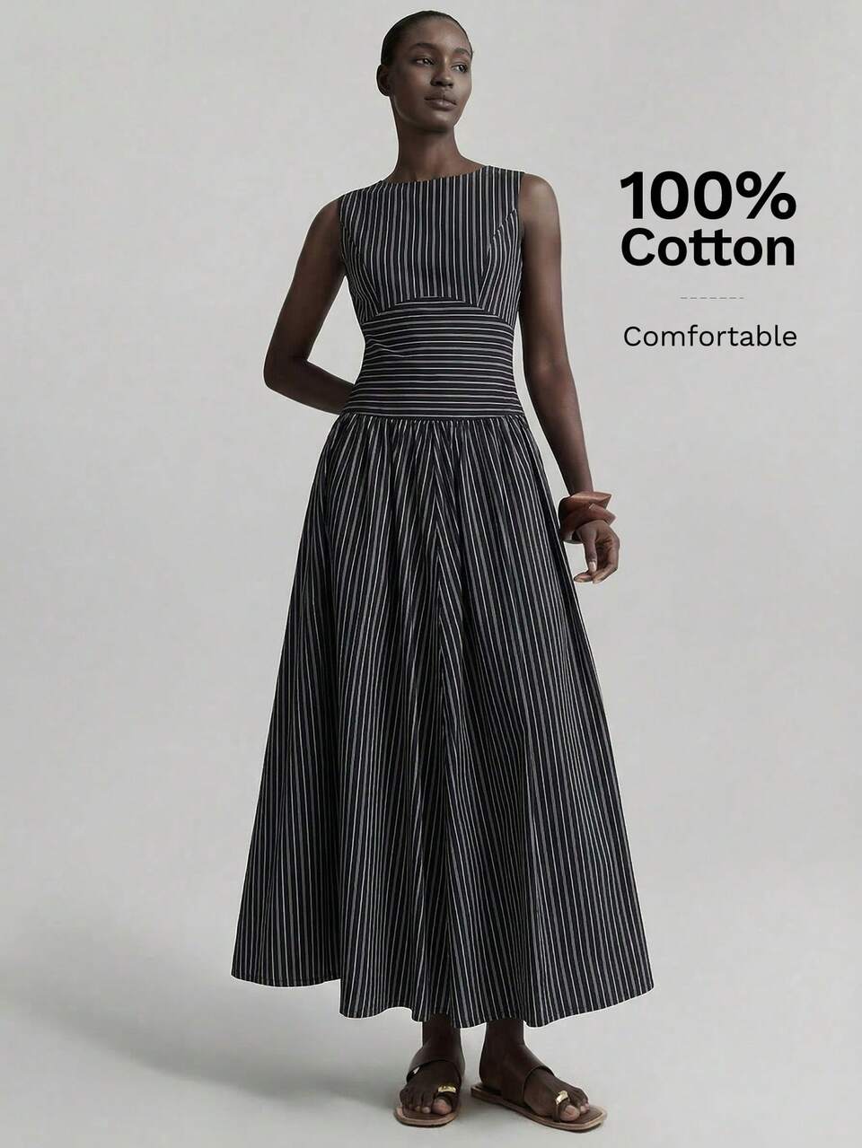 Women's Saint John's Day Beach Vacation Holiday Country Style French Music Concert 2026SS New Summer Black And White Patchwork Round Neck Dress