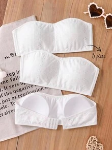 Girlism Teen Girl Teen Girls Bras And Bralettes, Spring/Summer New White Solid Color Knitted Texture Minimalist Comfortable With Padding Soft Skin-Friendly Bandeau Underwear, Suitable For All Seasons, Back To School - White - View 4