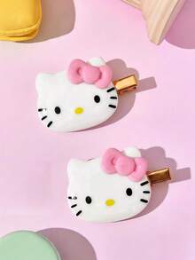 HELLO KITTY AND FRIENDS | Joivida 2入組粉色蝴蝶結貓頭樹脂髮夾，鋅合金鱷魚夾，女性側瀏海夾，甜美少女風髮飾髮夾，適合日常佩戴、派對、旅行、辦公室，可愛的生日或週年紀念禮物 - 粉色 - 查看 1