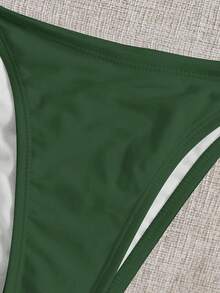 SHEIN Swim 女款夏季海灘純色側綁帶比基尼泳褲 - 軍綠色 - 查看 3