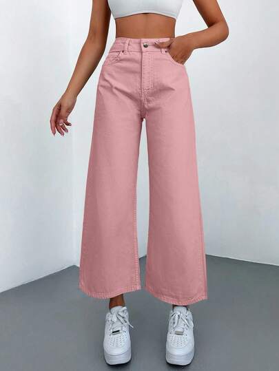 Cottnline High Waist Cropped Wide Leg Jeans