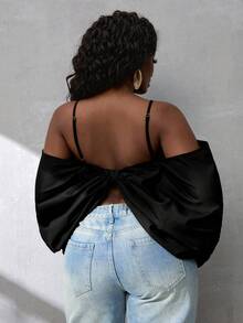BamGlimmer Women's Fashion Design 3D Bow Cropped Rave Camisole Top Night Black Summer - Black - View 3