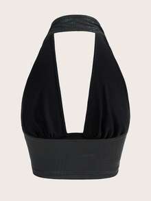 SHEIN ICON Top halter con cocodrilo en relieve de espalda abierta PU - Negro - Ver 3