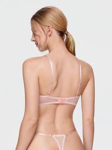 Bonmuse Women's Satin Lace Lingerie Set, Underwire Bra And Thong, Sweet Floral Eyelash Lace Lingerie - Pink - View 2