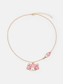 HELLO KITTY AND FRIENDS | SHEIN Nouveau pendentif de poupée nœud mignon de dessin animé créatif, collier exquis 1 pièce, convient pour diverses fêtes, concerts, festivals, cadeau parfait - Doré - Voir 2