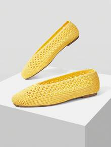 MOTF WOMEN LIGHT YELLOW HOLLOW OUT SQUARE TOE FLATS SPRING SHOES - Light yellow - View 8
