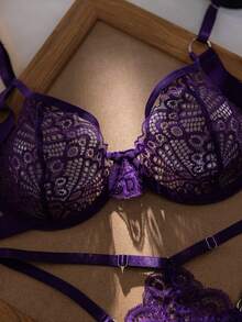 SHEIN 2件組橘色鋼圈亮眼甜美風內衣套裝 - 紫色 - 查看 3