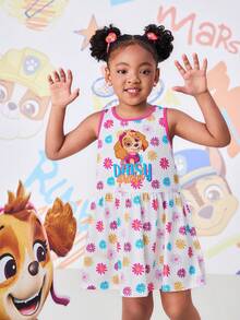 SHEIN | PAW Patrol Young Girl Daisy Print Ruffle Hem Sleeveless Dress, - Pink - View 5