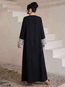 SHEIN Najma Women's Elegant Embroidered Patchwork Abaya - Black - View 3