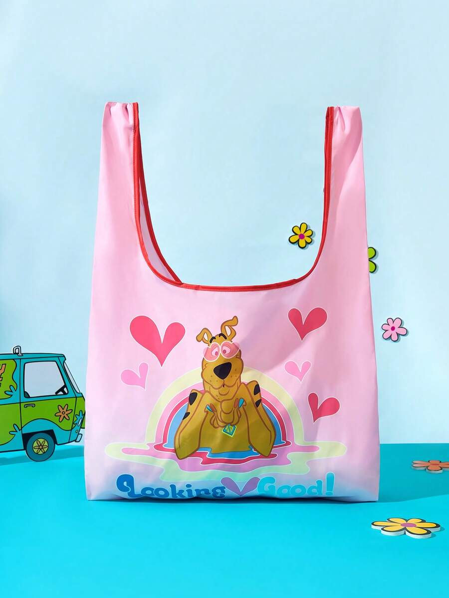 SCOOBY-DOO X Joivida 1pc Reusable Foldable Large Capacity Tote Bag For Women,Versatile For Commuting, Travel, Shopping, Convenient Open-Close, Multi-Functional For Various Occasions, & Comfortable, Versatileback To School Backpack,School Bag,Large Capacity,Lightweight - Baby Pink - View 1