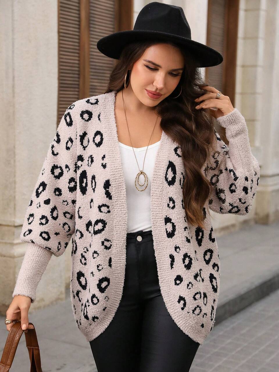 Women's Plus Size Leopard Print Long Sleeve Loose Casual Knit Cardigan Autumn Clothes For Women Clothes For Women 2026 Formal Vacation Beige