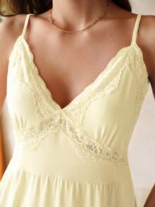 MOTF PREMIUM LACE PATCHWORK MODAL TOP & PANTS PAJAMA SET, SPRING/SUMMER - Yellow - View 2