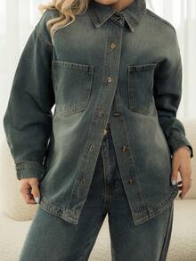 Ximena Robles Ximena Robles Autumn/Winter New Loose Casual Distressed Washed Women Denim Set - Blue - View 3