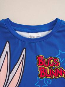 LOONEY TUNES X SHEIN 小男孩卡通印花T恤短褲套裝 - 藍色 - 查看 3
