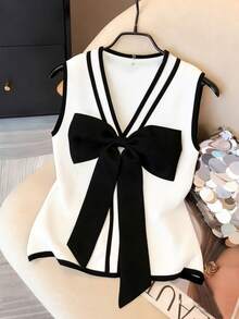 Resyla Women's V-Neck Bow Decor Elegant Camisole Top For Summer - White - View 1