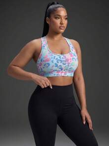 Powerista Women's Plus Size Leopard Print Backless Sports Bra For Daily Fitness And Workout Pink Leopard Print Gym Running Fitness Workout Going Out Casual - Pink - View 4