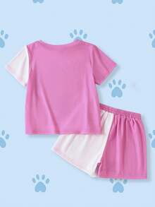 SHEIN | PAW Patrol Young Girls Colorblock Round Neck Short Sleeve Cute Print Casual Summer T-Shirt Set - Pink - View 2