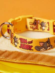 TOM & JERRY X PETSIN 1件黃色寵物狗項圈，卡通印花，鮮豔夏季設計，可調節快拆扣，適合小型和中型犬，有趣且時尚的日常配件 - 黃色 - 查看 4