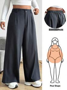 Vionelle Plus Size Loose Straight Wide Leg Pants With Pockets, Solid Color Fall Cloth For Women - Dark Grey - View 1