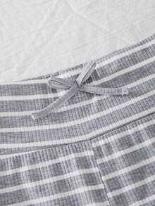 SHEIN 1件青少年女孩高級紋理布料白色百搭休閒舒適長褲 夏季新品 - 灰色 - 查看 6