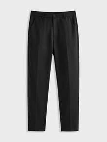 Merionis Men's Fashion Versatile Commute Solid Color Suit Pants - Black - View 4