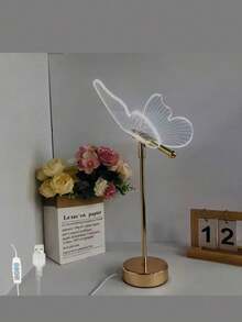 Premium Gold Butterfly USB Lamp | Romantic Butterfly Lamp | Decorative Art Piece | LED Desk Lamp | Ambient Lighting For Desk | Bedside Night Light | USB Powered | 3-Color Adjustable , Suitable For Living Room, Bedroom, Office Or Dining Table - various - View 3