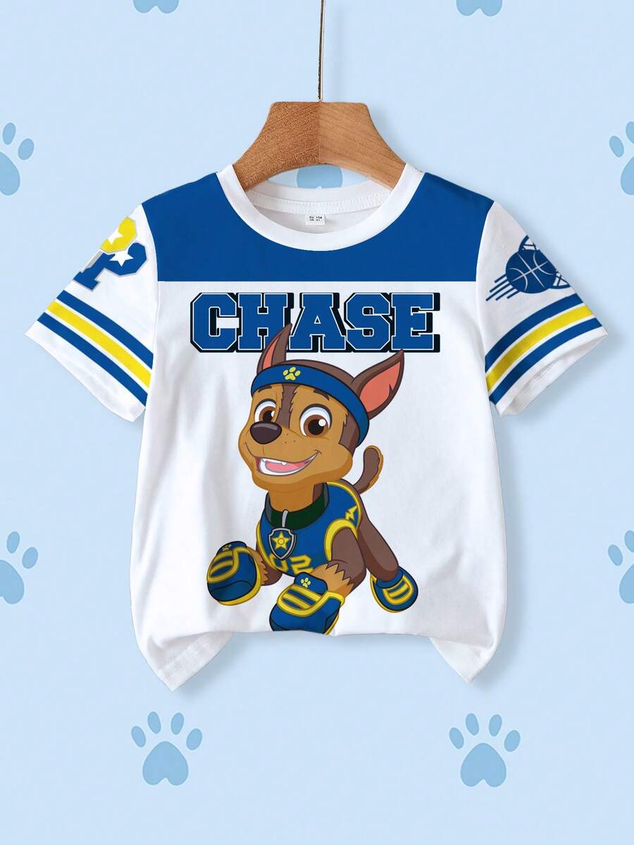 SHEIN | PAW Patrol 小男孩夏季拼色狗印花 T 恤 - 白色 - 查看 1